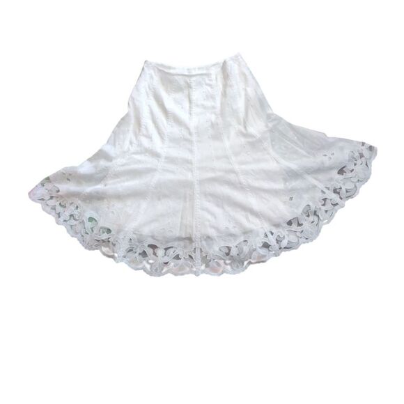 Elie Tahari Perfect Summer White Boho Dainty Embelished Midi Skirt Size M - Picture 12 of 12